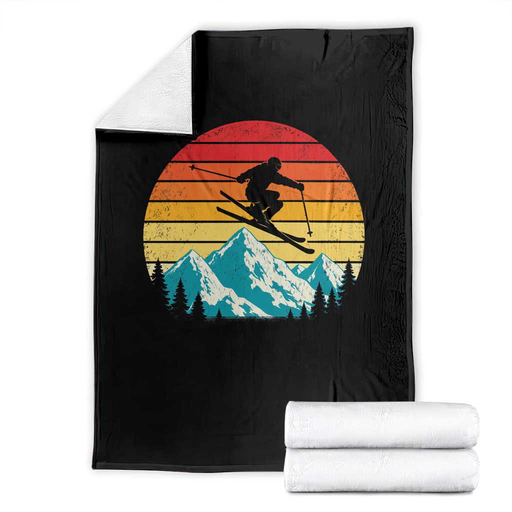 Retro Skiing Mountain Throw Blanket 70s Distressed Ski Resort Vacation Aesthetic