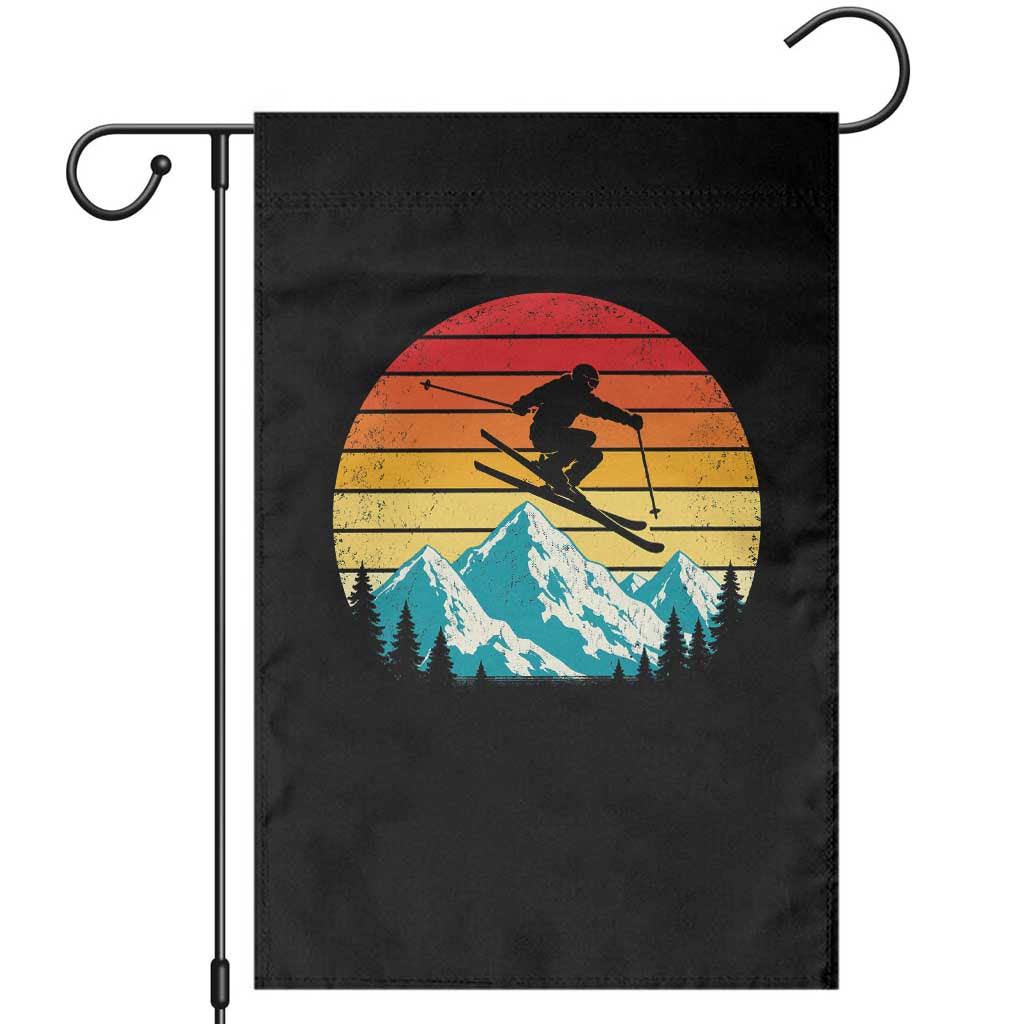 Retro Skiing Mountain Garden Flag 70s Distressed Ski Resort Vacation Aesthetic