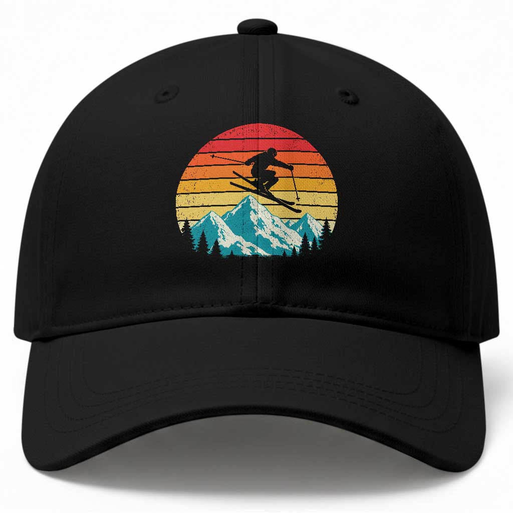 Retro Skiing Mountain Baseball Cap 70s Distressed Ski Resort Vacation Aesthetic
