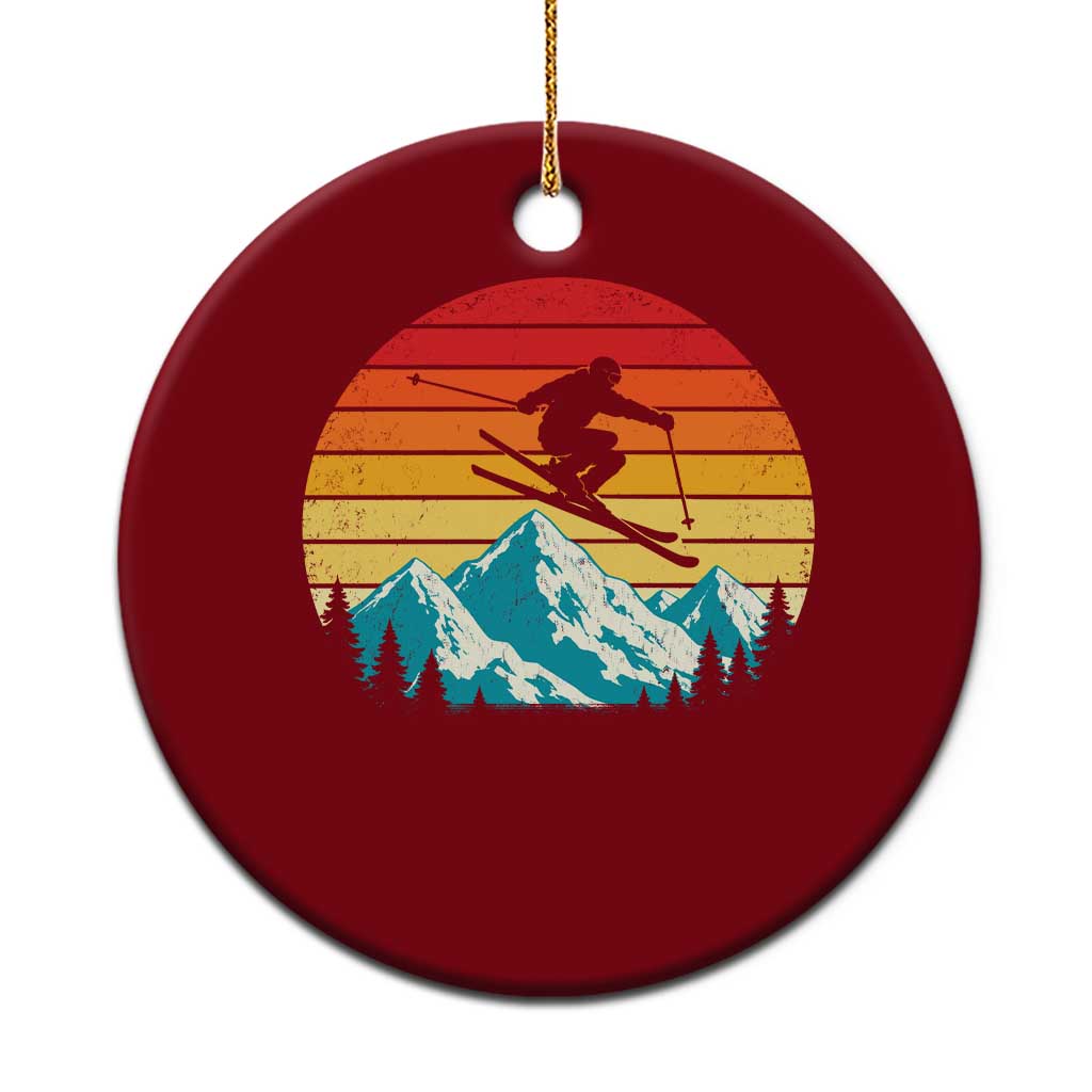 Retro Skiing Mountain Ceramic Ornament 70s Distressed Ski Resort Vacation Aesthetic