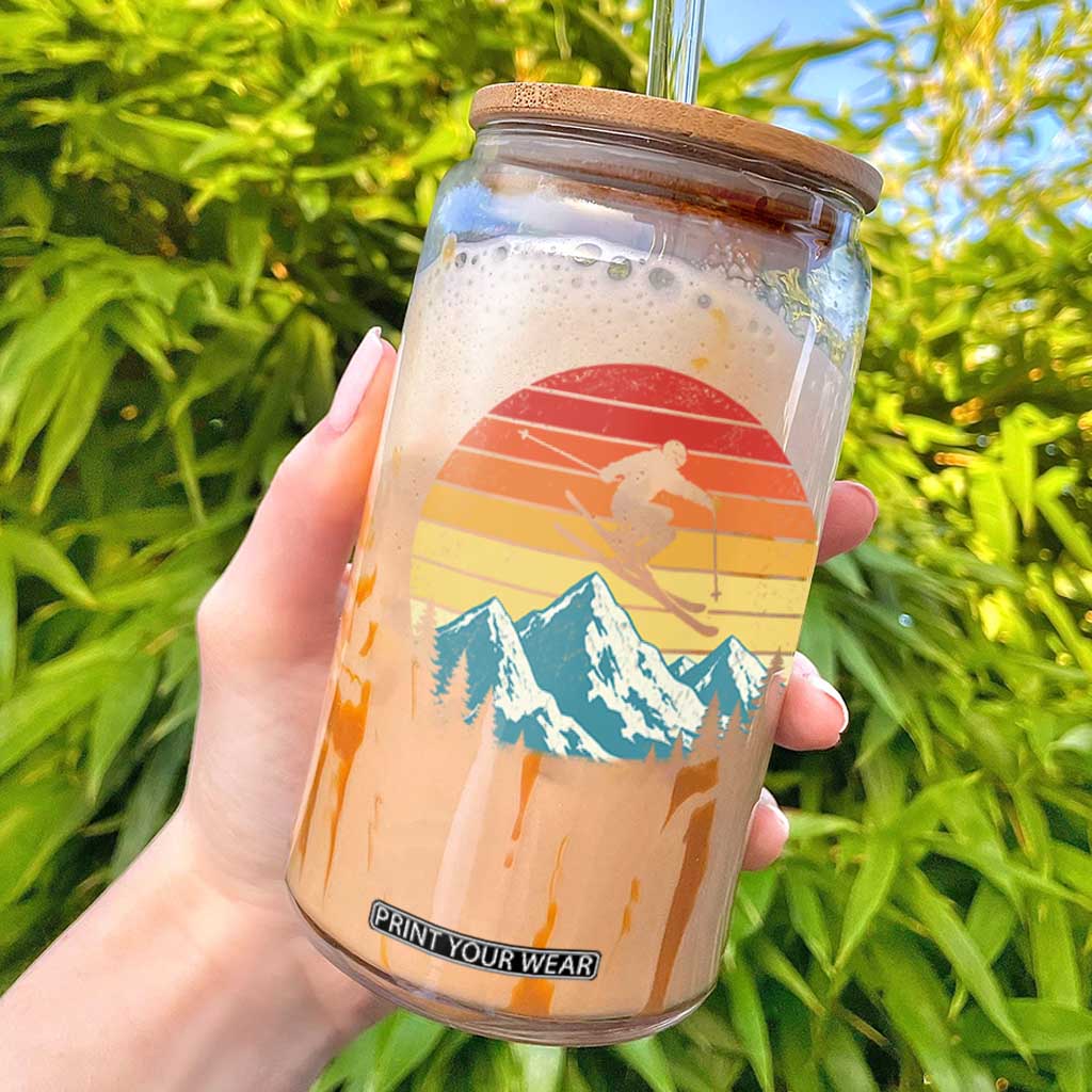 Retro Skiing Mountain Glass Can 70s Distressed Ski Resort Vacation Aesthetic