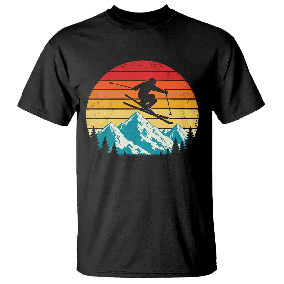 Retro Skiing Mountain T Shirt 70s Distressed Ski Resort Vacation Aesthetic