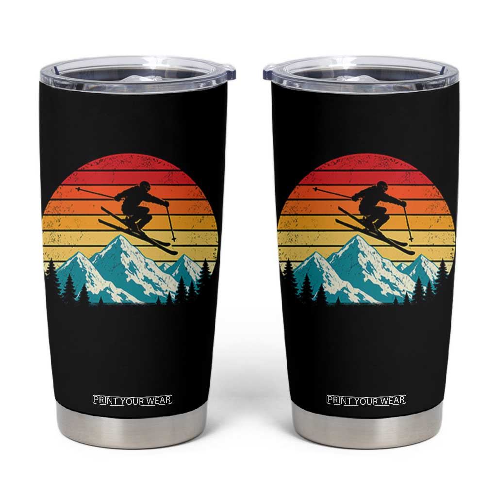 Retro Skiing Mountain Tumbler Cup 70s Distressed Ski Resort Vacation Aesthetic