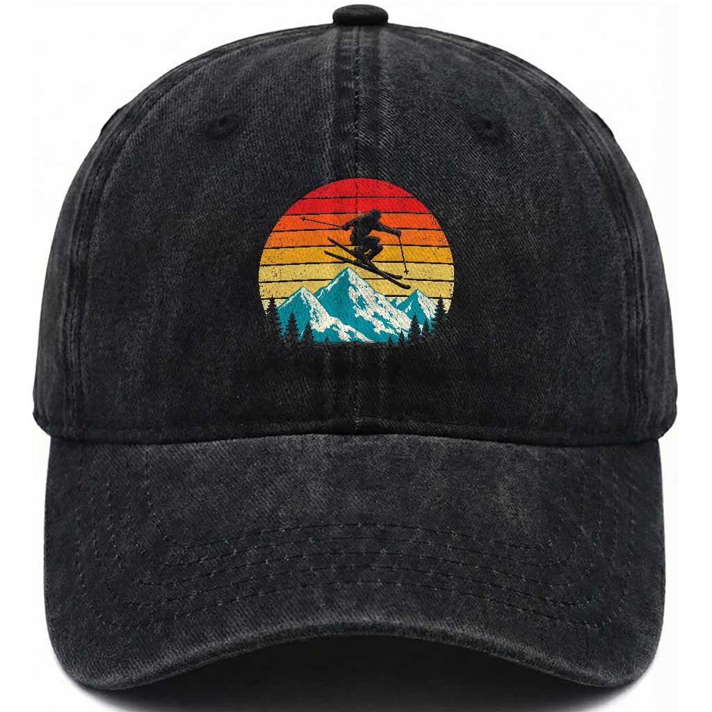 Retro Skiing Mountain Washed Cotton Baseball Cap 70s Distressed Ski Resort Vacation Aesthetic