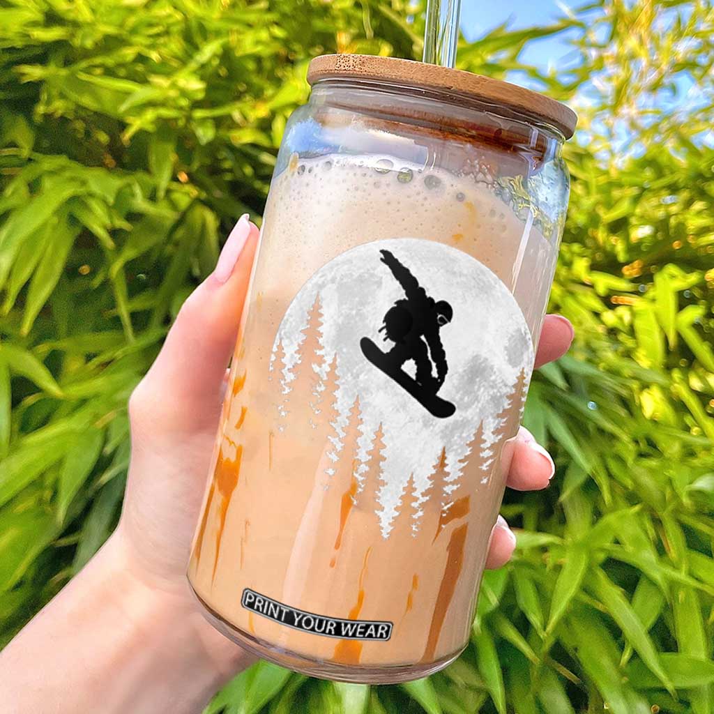 Snowboarding Full Moon Glass Can Freestyle Snowboarder Snowboard Lover Distressed Winter Sports