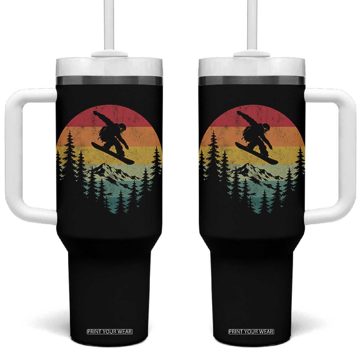 Snowboarding Vintage 70s 80s Tumbler With Handle Distressed Vintage Winter Sports Snowboarding Mountain Aesthetic