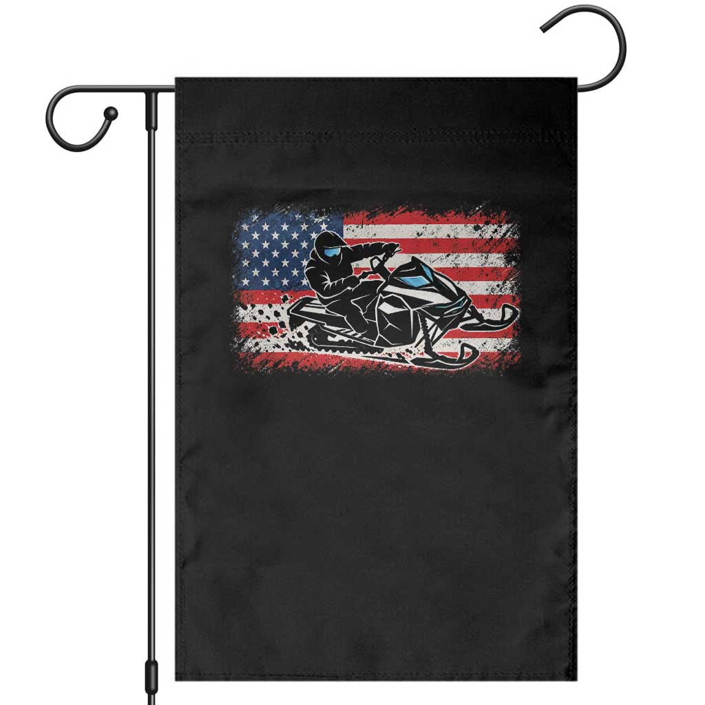 Patriotic Snowmobile American Flag Garden Flag Vintage USA Snowmobiling Winter Outdoor