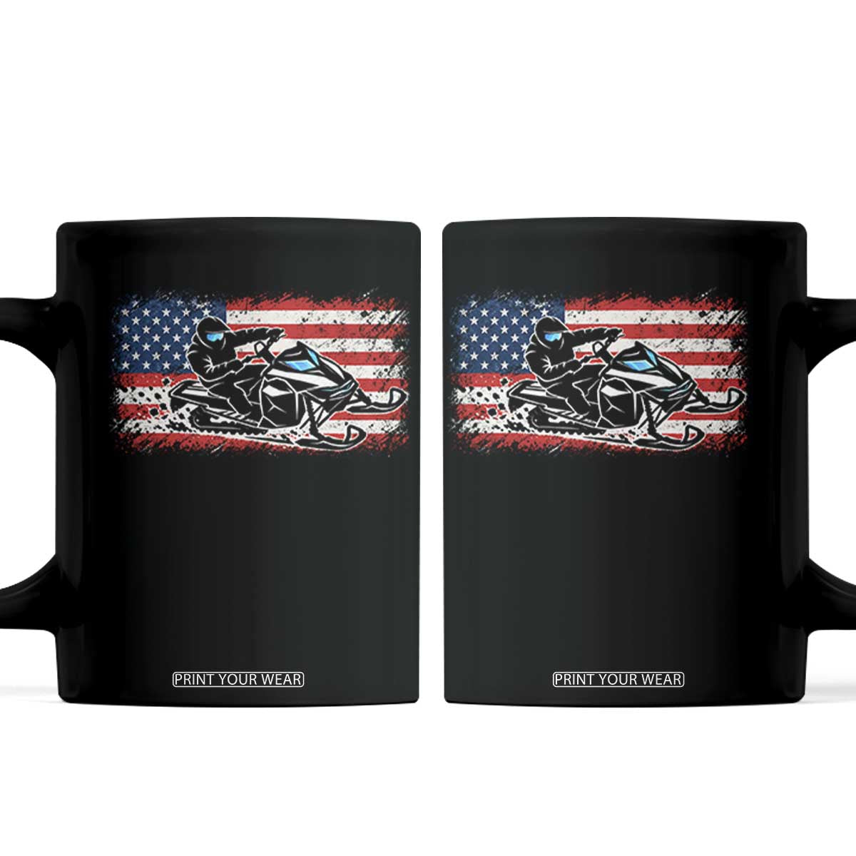 Patriotic Snowmobile American Flag Coffee Mug Vintage USA Snowmobiling Winter Outdoor