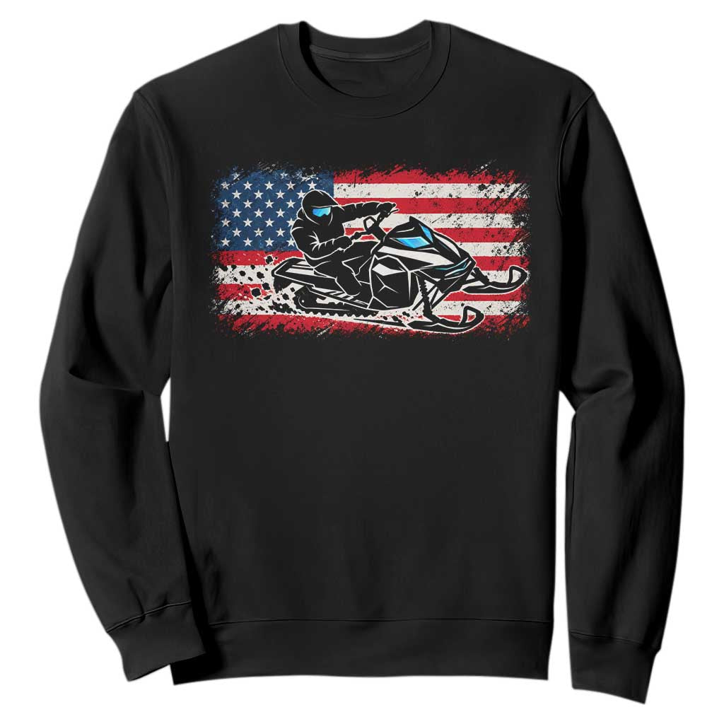 Patriotic Snowmobile American Flag Sweatshirt Vintage USA Snowmobiling Winter Outdoor