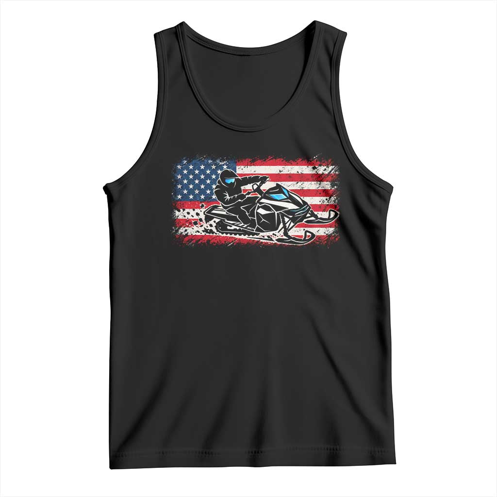 Patriotic Snowmobile American Flag Tank Top Vintage USA Snowmobiling Winter Outdoor