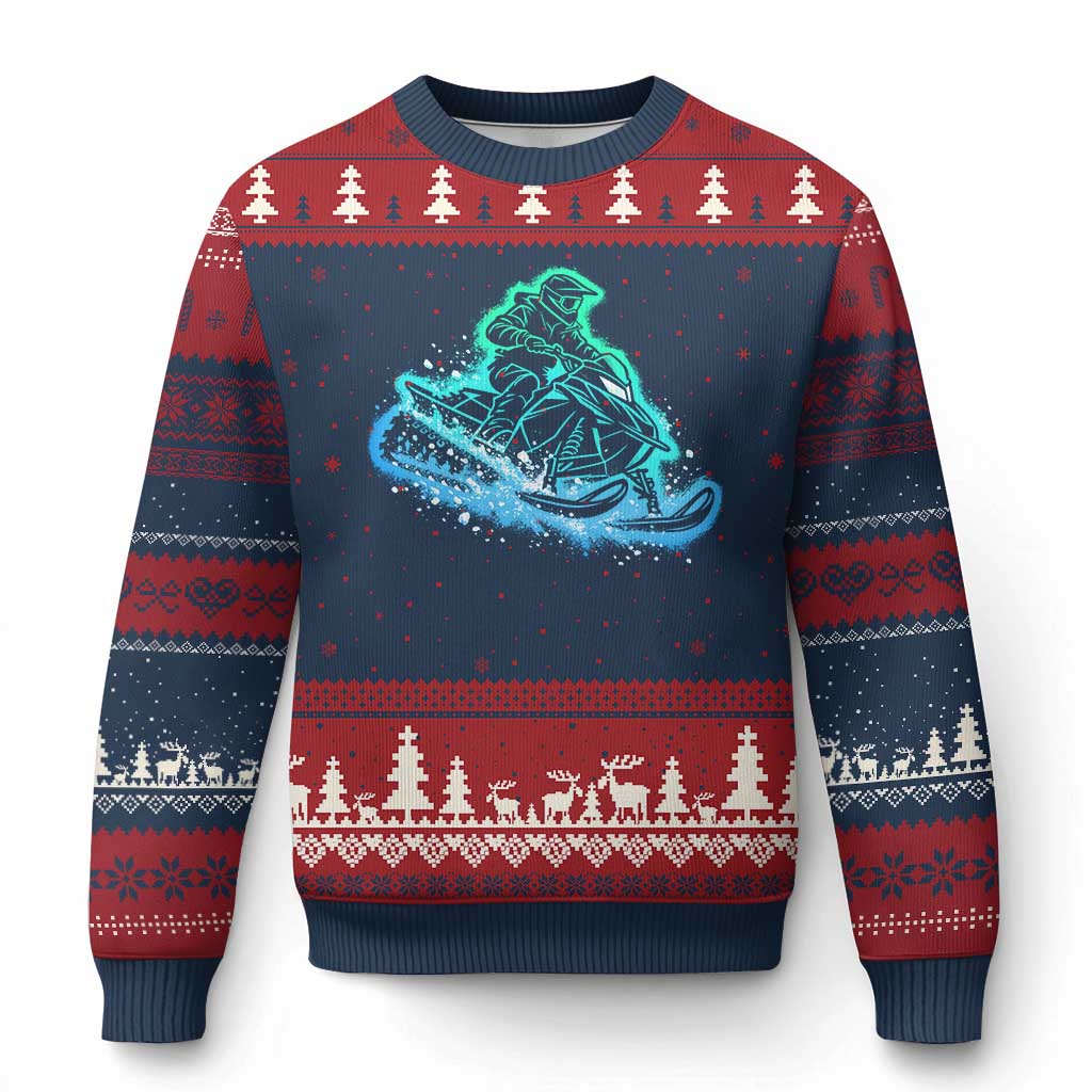 Vintage Snowmobile Graphic Ugly Christmas Sweater Snowmobiling Snow Splatter Outdoor Gift