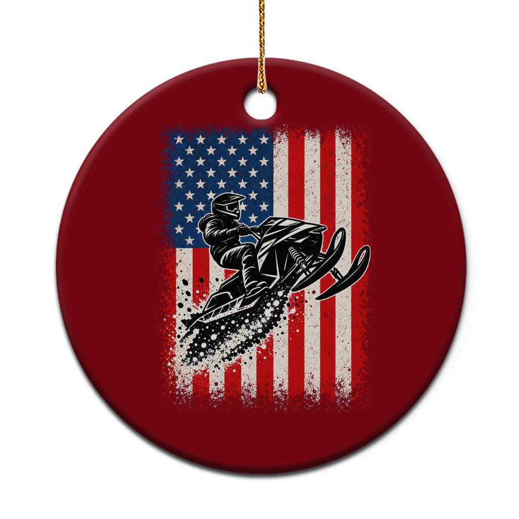 American Flag Snowmobile Ceramic Ornament Snowmobile Riding Winter Outdoor Extreme Sports