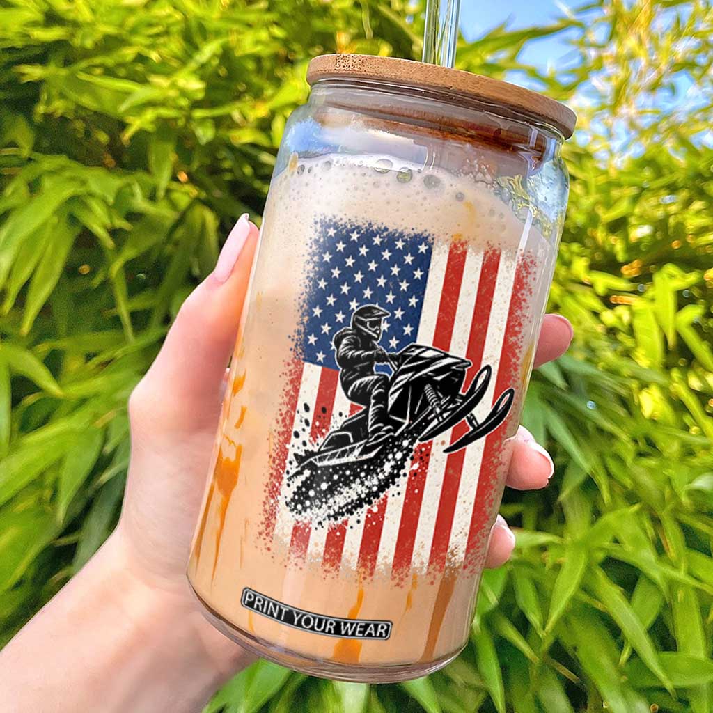 American Flag Snowmobile Glass Can Snowmobile Riding Winter Outdoor Extreme Sports