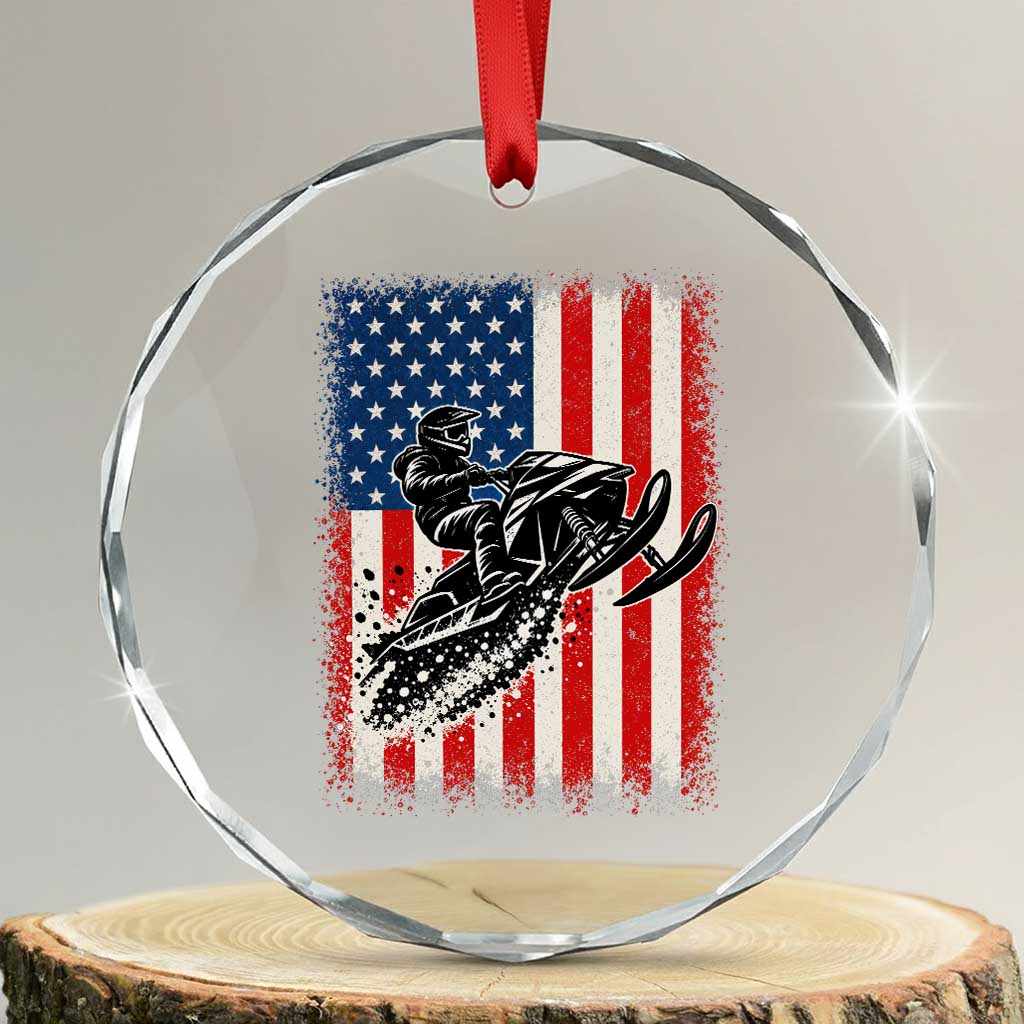 American Flag Snowmobile Crystal Glass Ornament Snowmobile Riding Winter Outdoor Extreme Sports