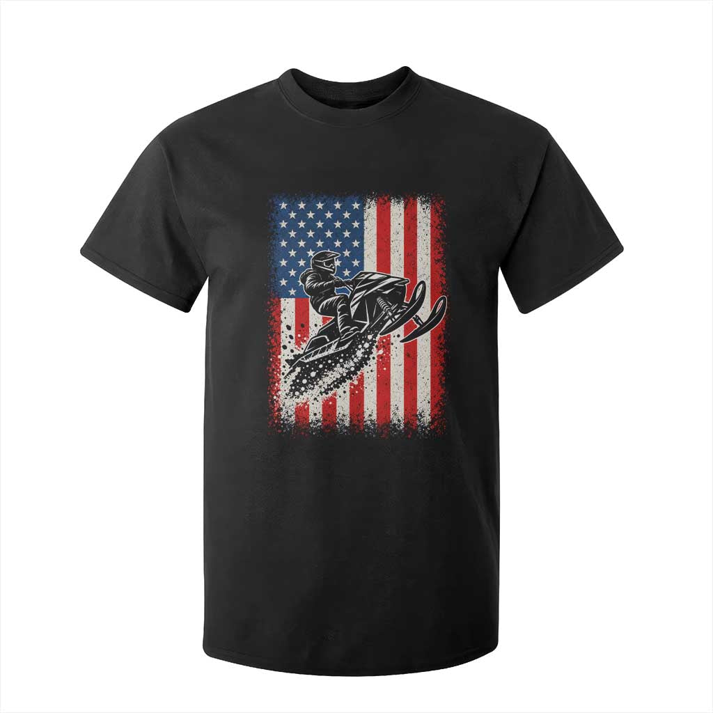 American Flag Snowmobile T Shirt For Kid Snowmobile Riding Winter Outdoor Extreme Sports