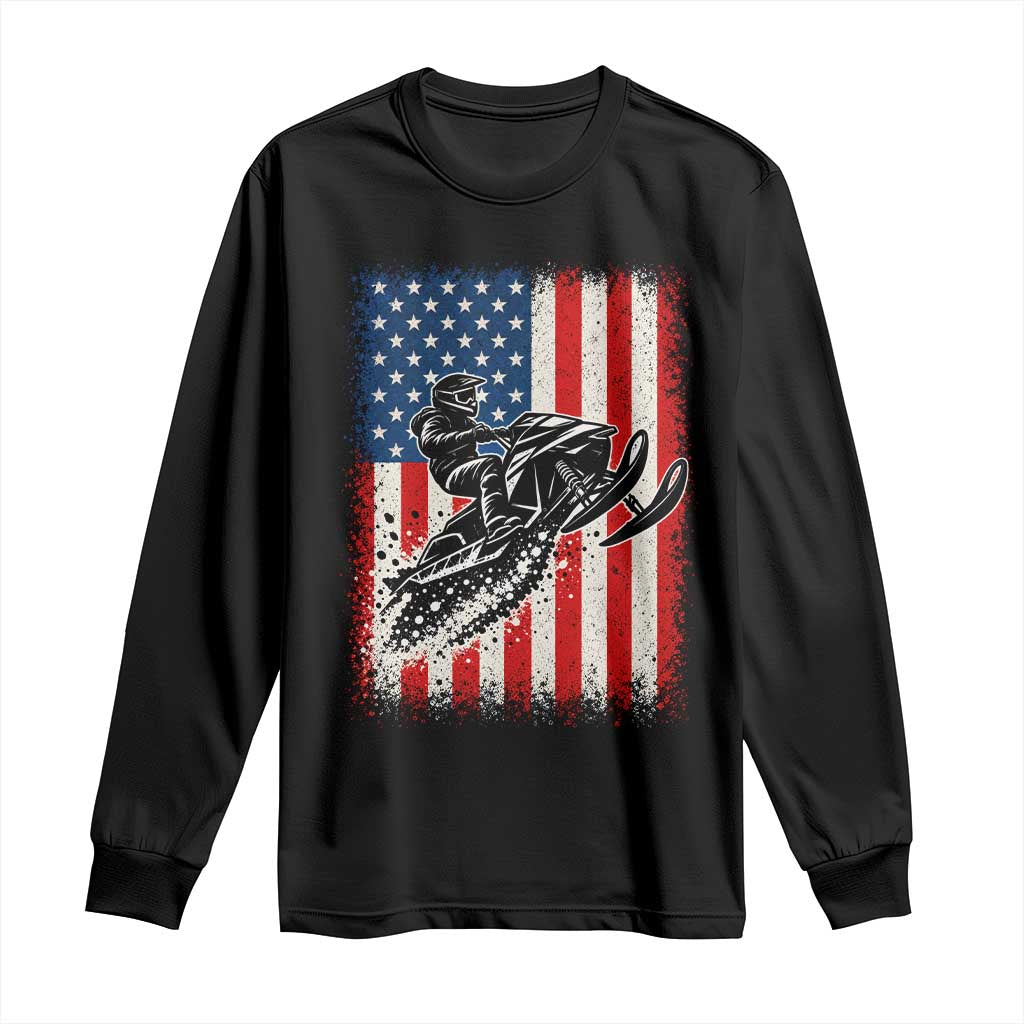 American Flag Snowmobile Long Sleeve Shirt Snowmobile Riding Winter Outdoor Extreme Sports