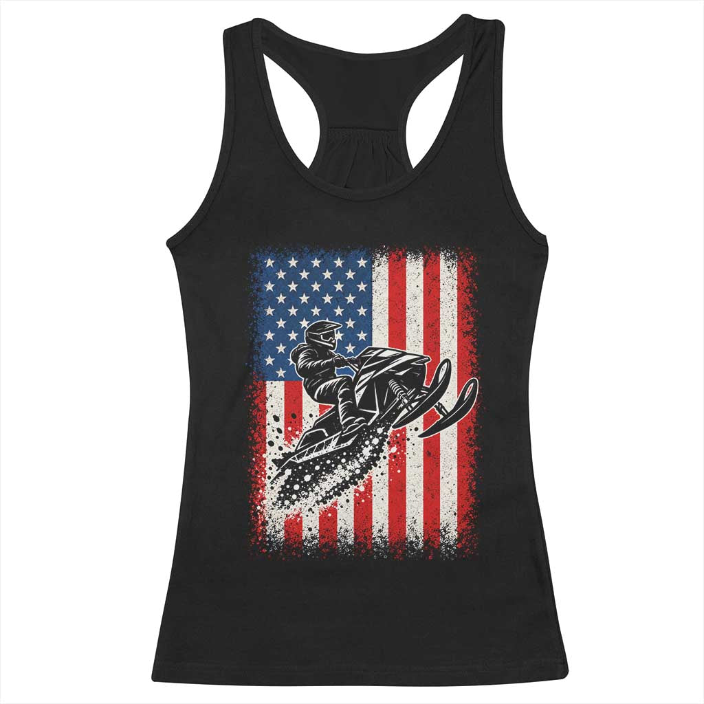American Flag Snowmobile Racerback Tank Top Snowmobile Riding Winter Outdoor Extreme Sports