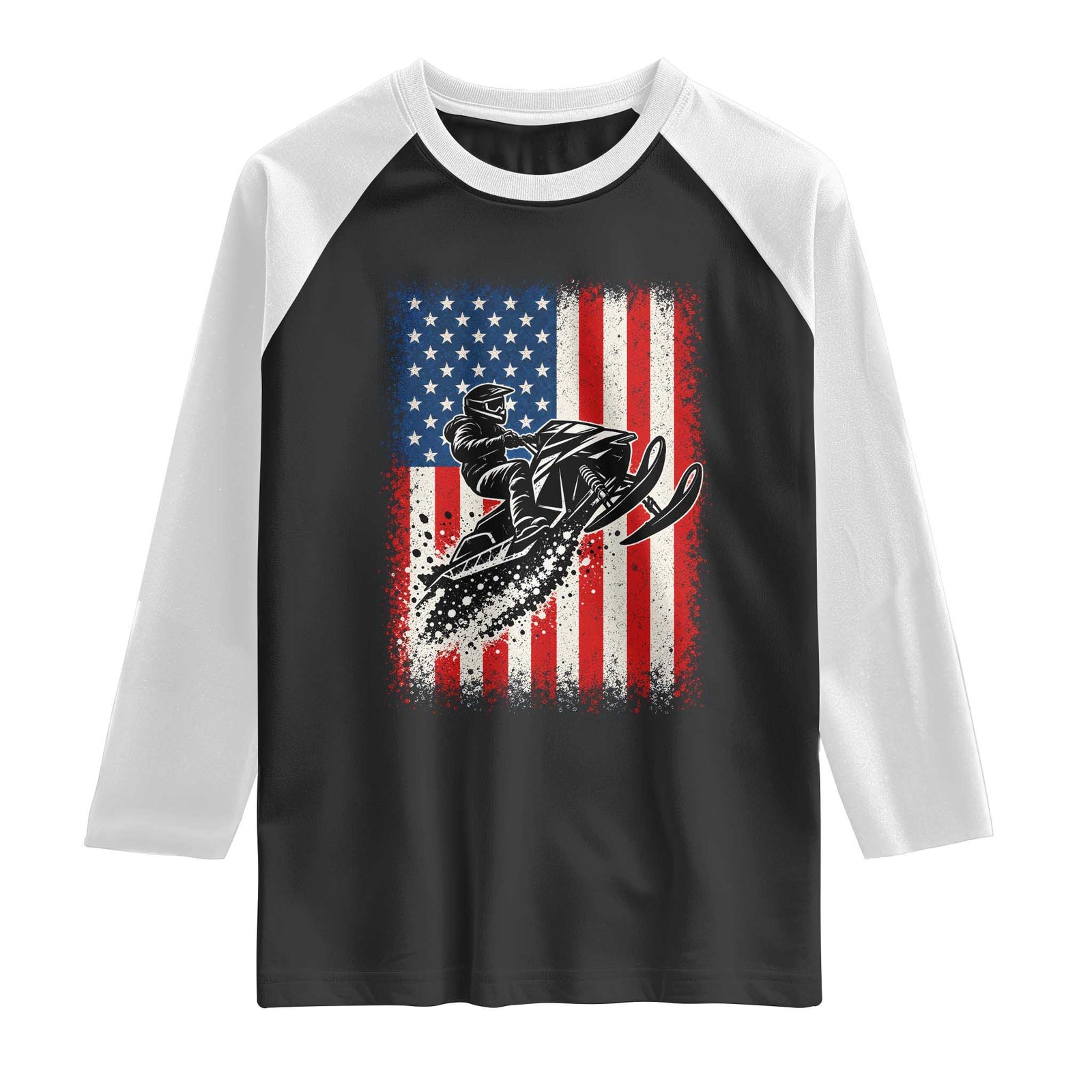 American Flag Snowmobile Raglan Shirt Snowmobile Riding Winter Outdoor Extreme Sports