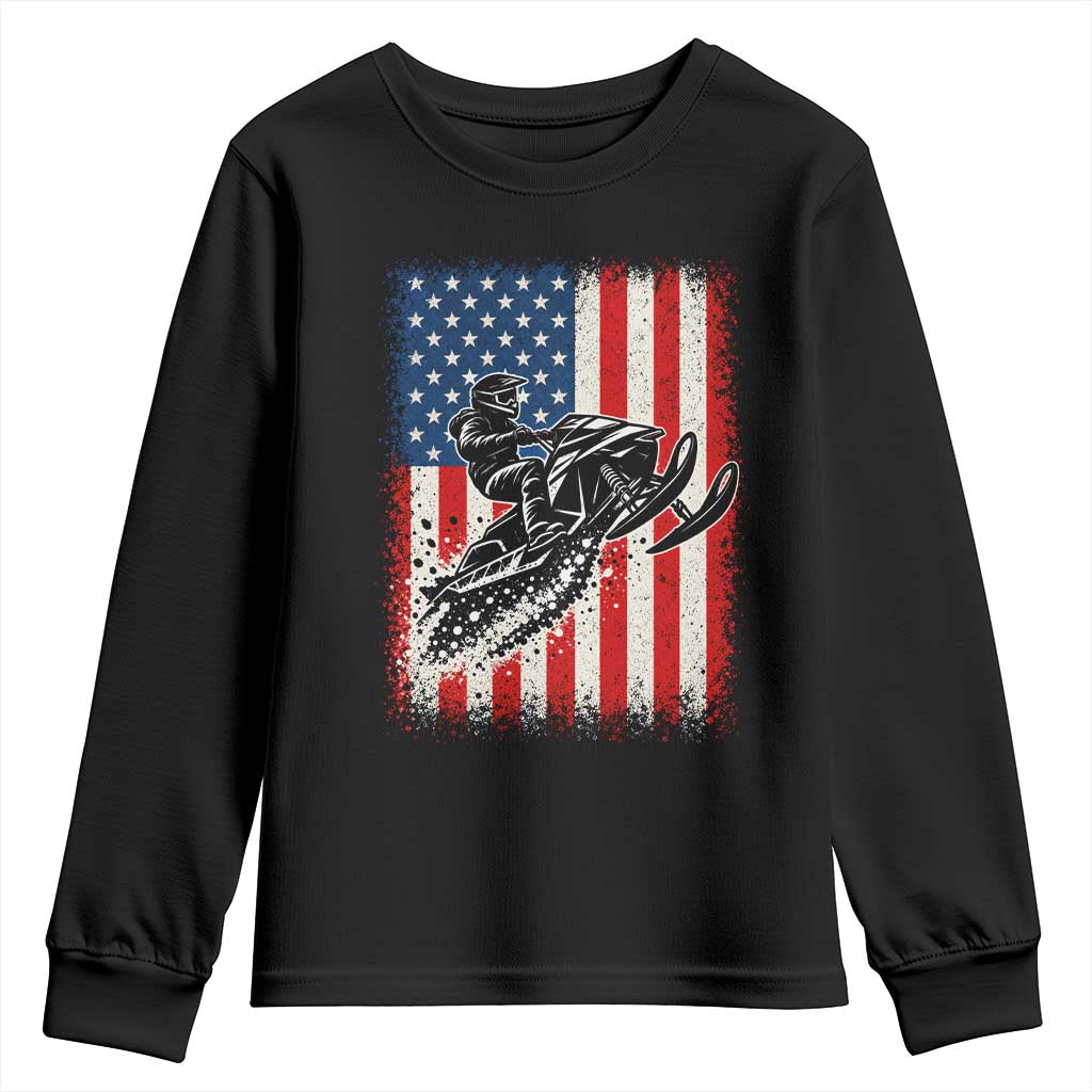 American Flag Snowmobile Youth Sweatshirt Snowmobile Riding Winter Outdoor Extreme Sports