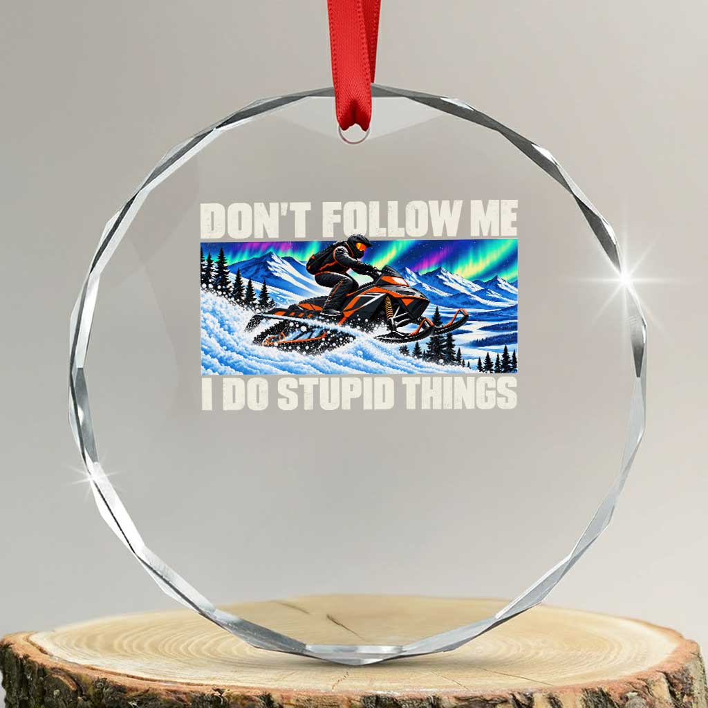 Dont Follow Me I Do Stupid Things Funny Snowmobile Crystal Glass Ornament Northern Lights Winter Outdoor Sports
