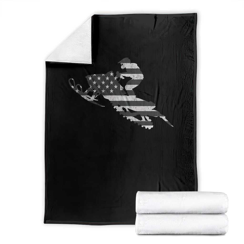 Patriotic Snowmobile USA Flag Throw Blanket Vintage Snowmobiling Outdoor Adventure Aesthetic