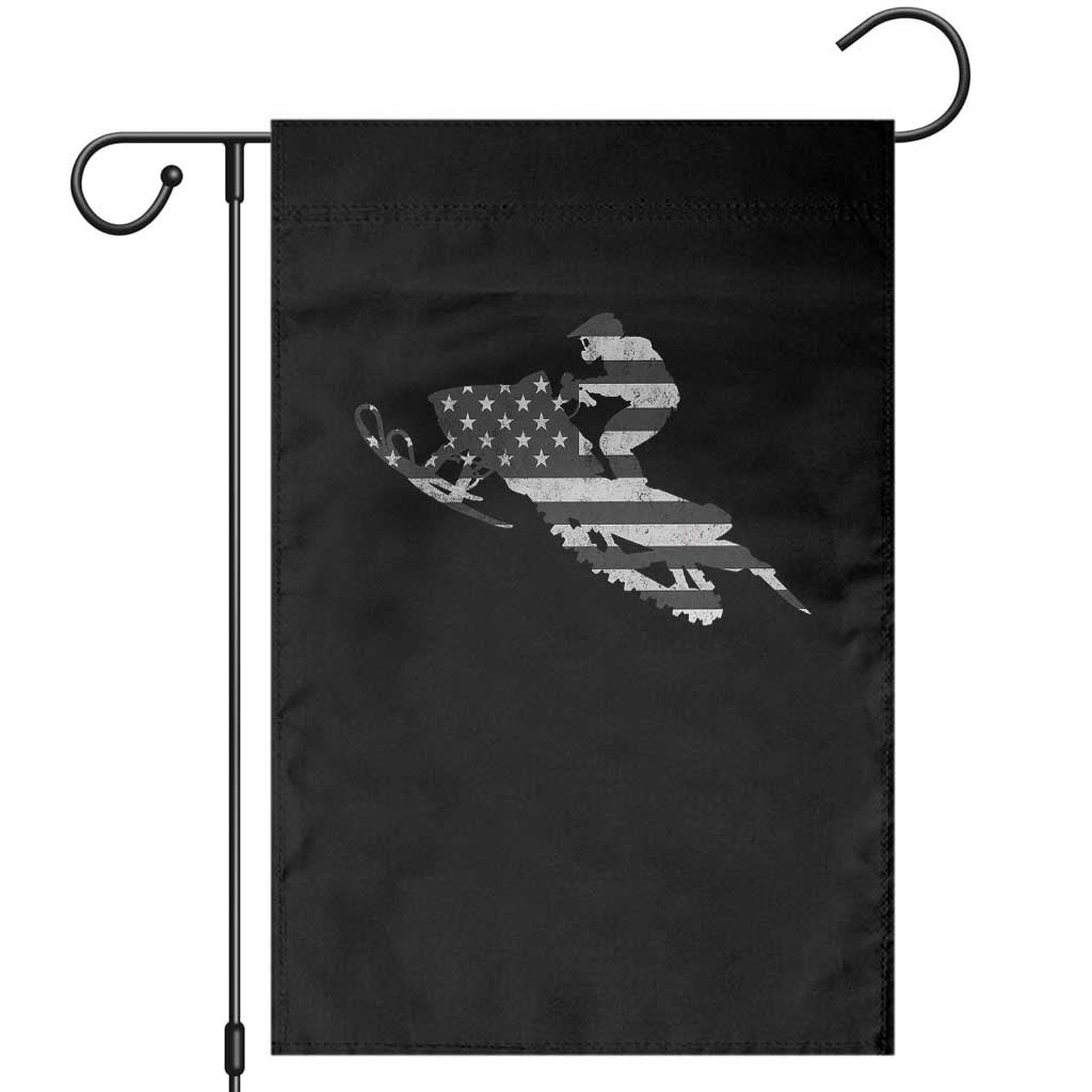 Patriotic Snowmobile USA Flag Garden Flag Vintage Snowmobiling Outdoor Adventure Aesthetic