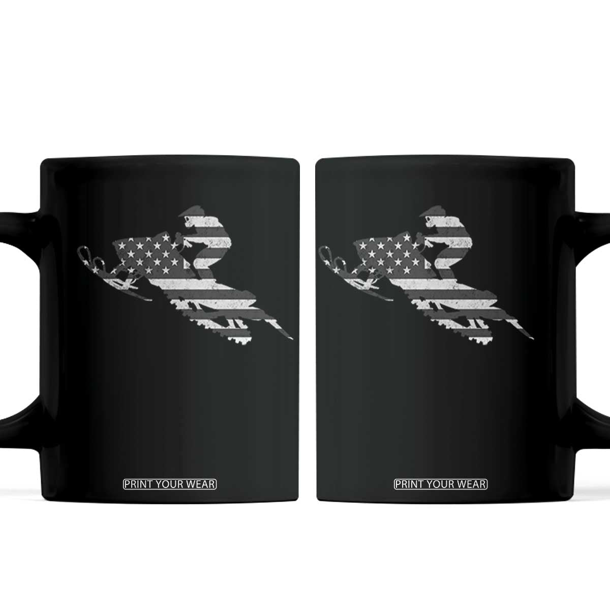 Patriotic Snowmobile USA Flag Coffee Mug Vintage Snowmobiling Outdoor Adventure Aesthetic