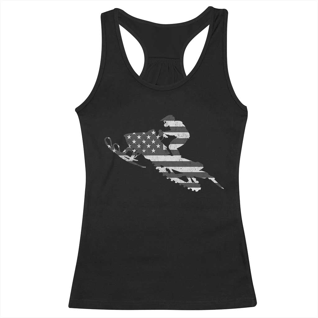 Patriotic Snowmobile USA Flag Racerback Tank Top Vintage Snowmobiling Outdoor Adventure Aesthetic