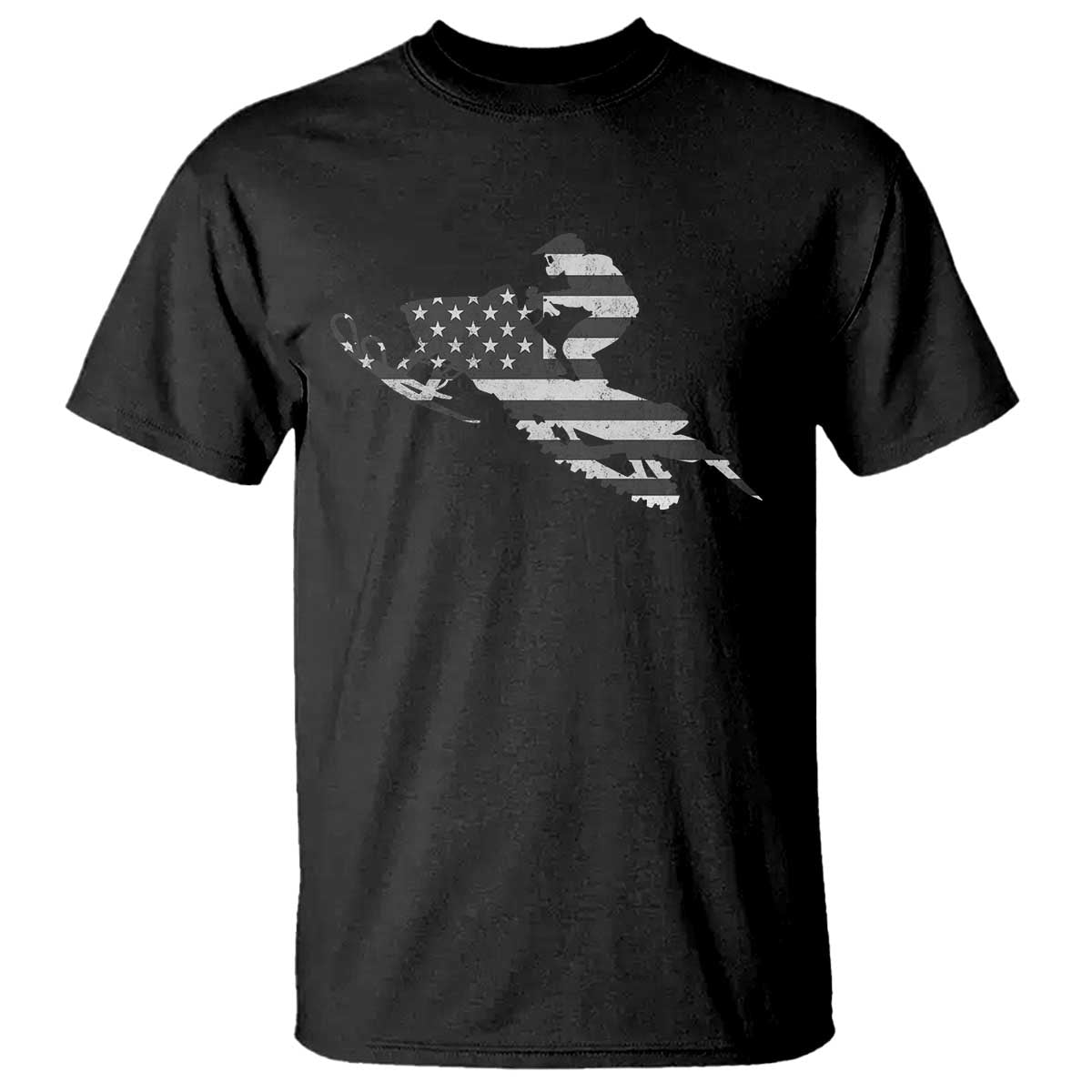 Patriotic Snowmobile USA Flag T Shirt Vintage Snowmobiling Outdoor Adventure Aesthetic