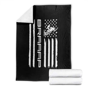 Braaap Snowmobile American Flag Throw Blanket Distressed USA Flag Winter Sports Snowmobiling