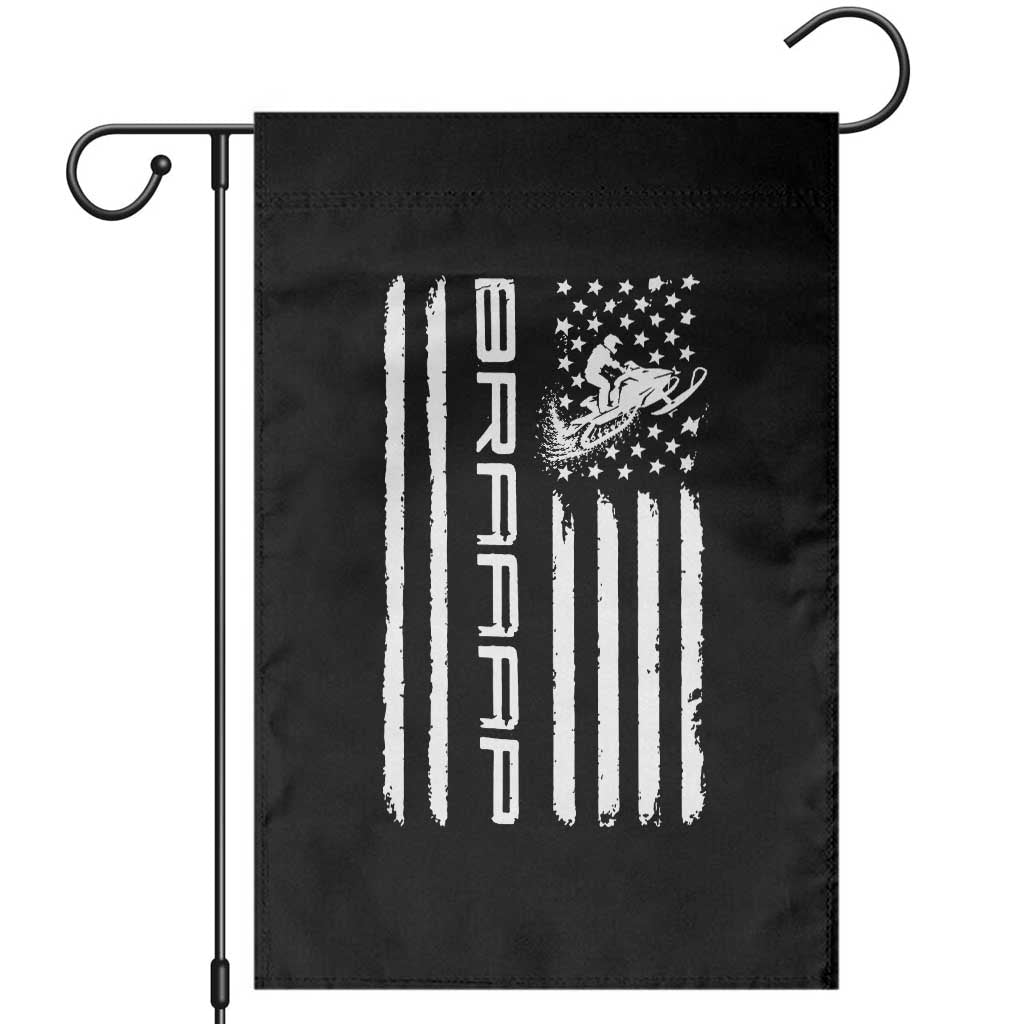 Braaap Snowmobile American Flag Garden Flag Distressed USA Flag Winter Sports Snowmobiling