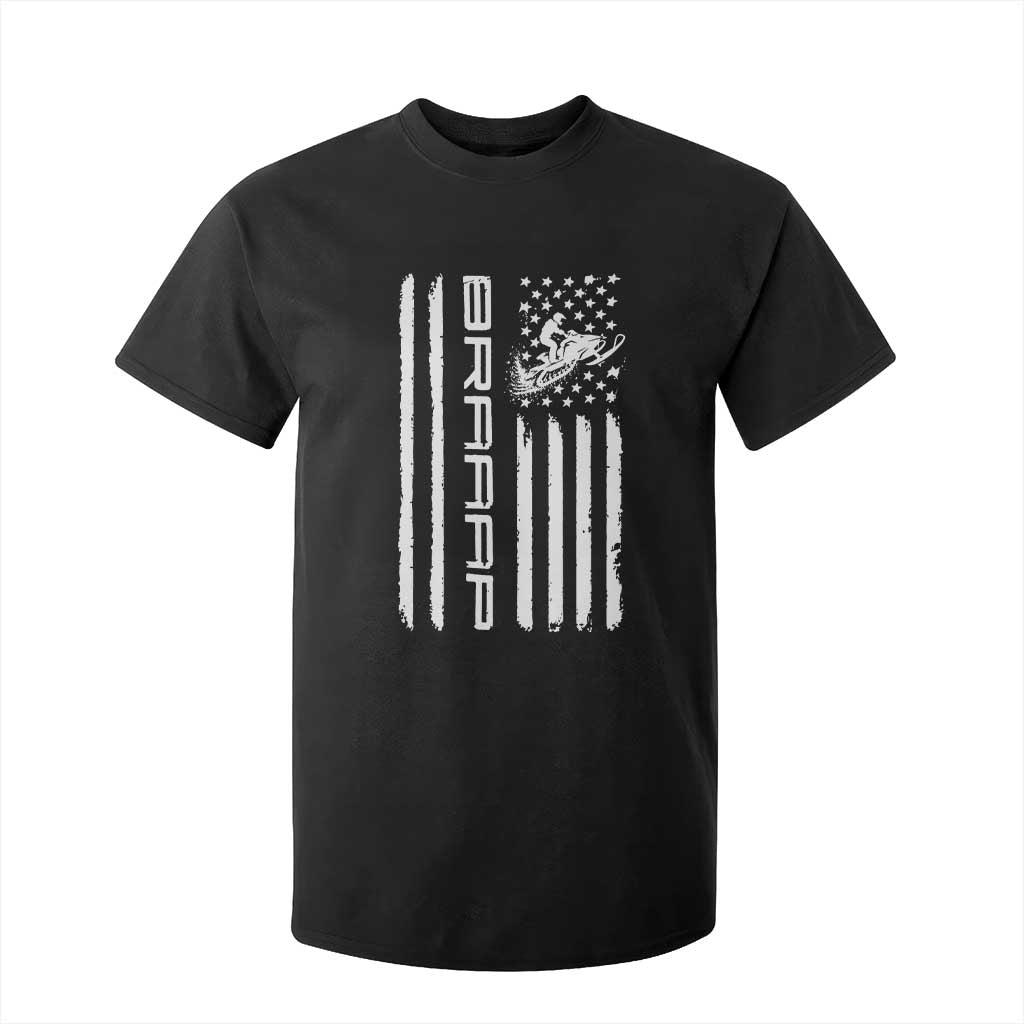 Braaap Snowmobile American Flag T Shirt For Kid Distressed USA Flag Winter Sports Snowmobiling