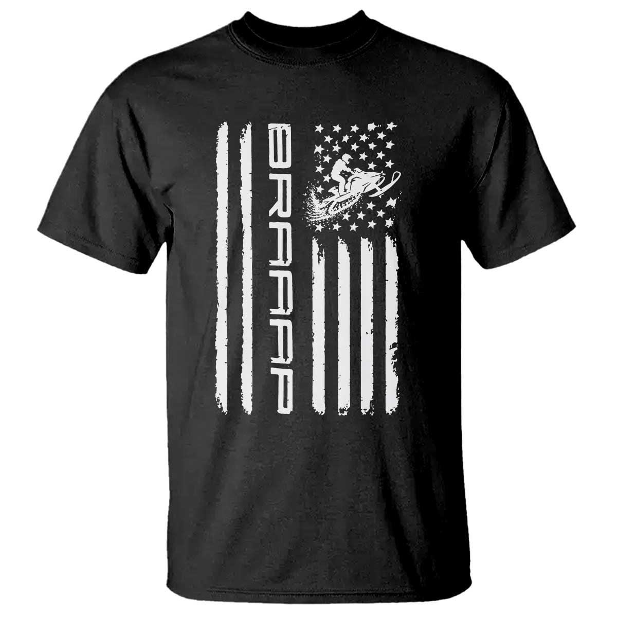 Braaap Snowmobile American Flag T Shirt Distressed USA Flag Winter Sports Snowmobiling