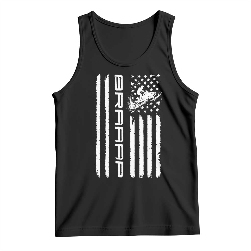 Braaap Snowmobile American Flag Tank Top Distressed USA Flag Winter Sports Snowmobiling