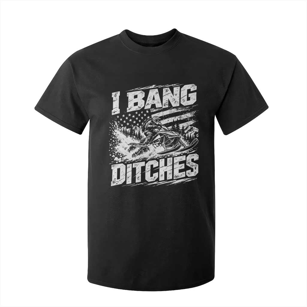 Funny Snowmobiling I Bang Ditches T Shirt For Kid Vintage American Flag Outdoor Extreme Sports Aesthetic