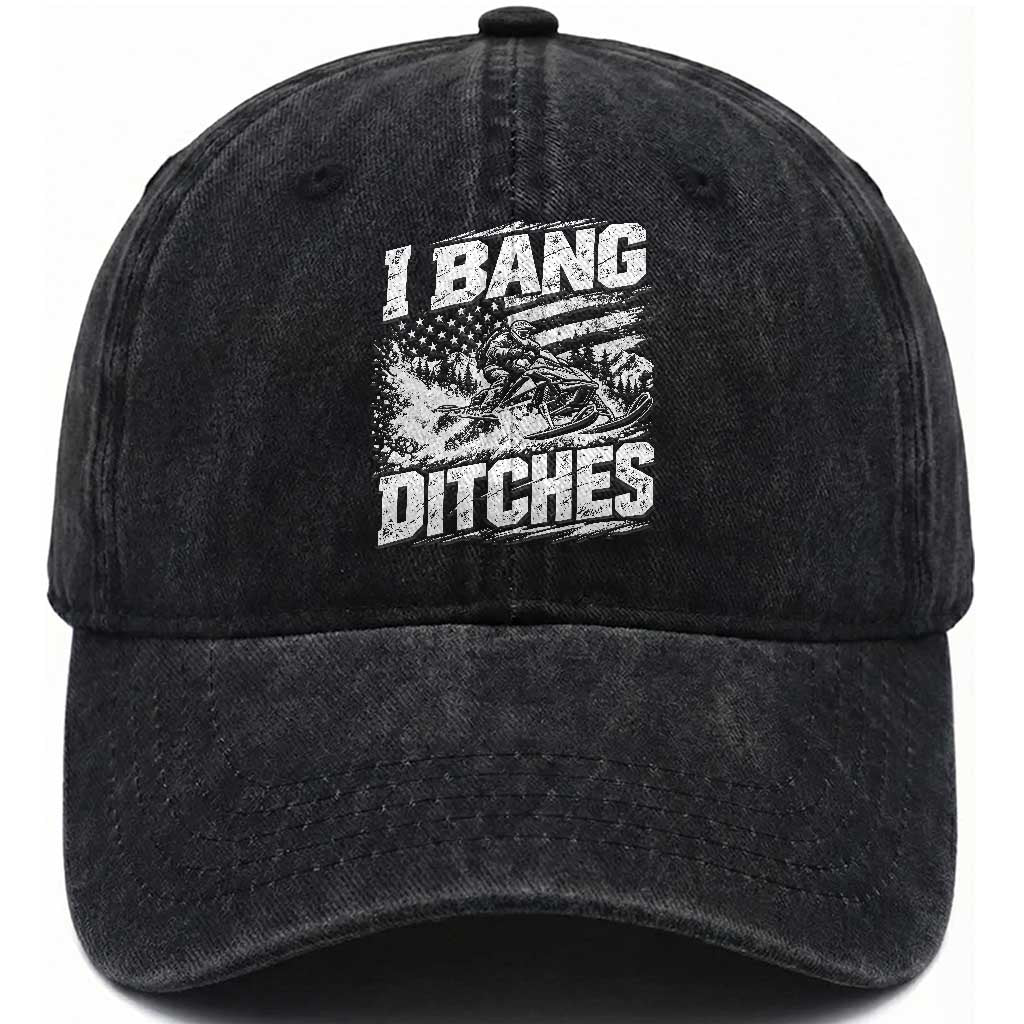 Funny Snowmobiling I Bang Ditches Washed Cotton Baseball Cap Vintage American Flag Outdoor Extreme Sports Aesthetic