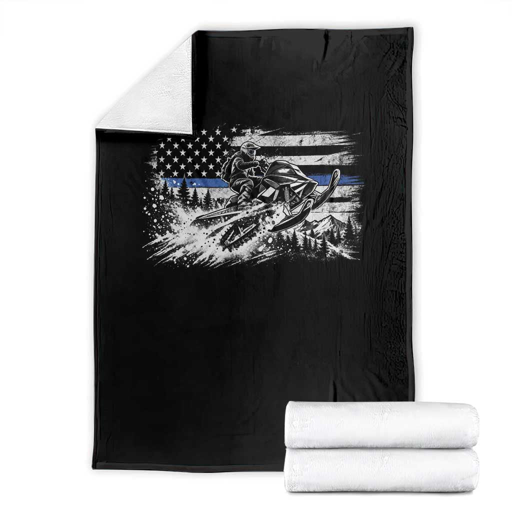 Police Officer Snowmobile USA Flag Throw Blanket Patriotic Law Enforcement Support Winter Sports Aesthetic