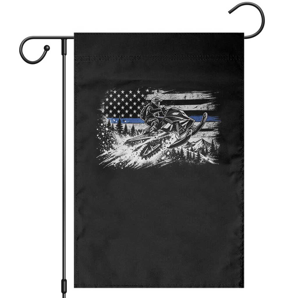 Police Officer Snowmobile USA Flag Garden Flag Patriotic Law Enforcement Support Winter Sports Aesthetic