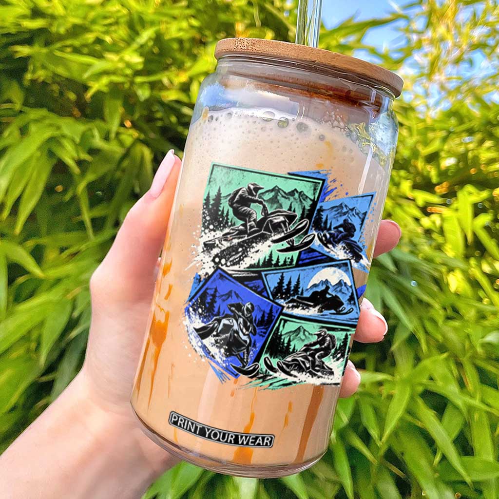 Extreme Snowmobiling Glass Can Retro Neon Outdoor Mountain Adventure Aesthetic