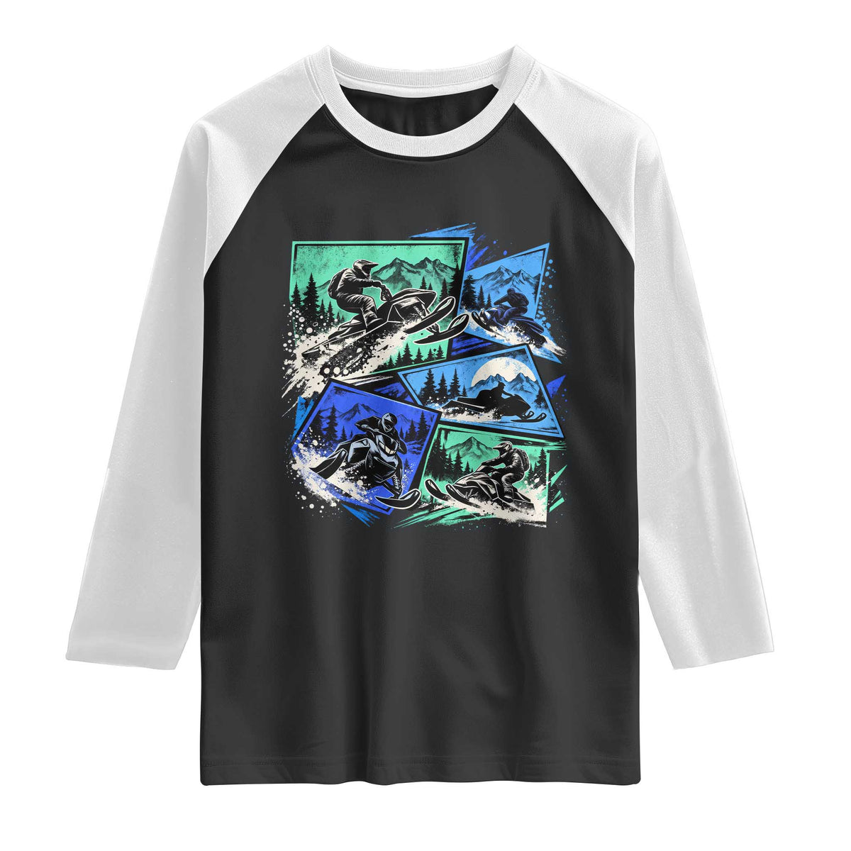 Extreme Snowmobiling Raglan Shirt Retro Neon Outdoor Mountain Adventure Aesthetic