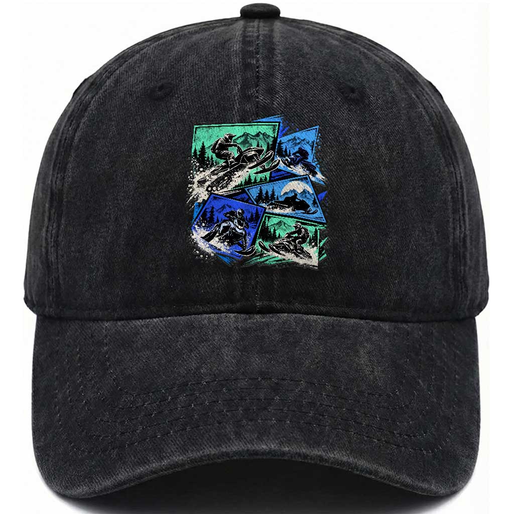 Extreme Snowmobiling Washed Cotton Baseball Cap Retro Neon Outdoor Mountain Adventure Aesthetic