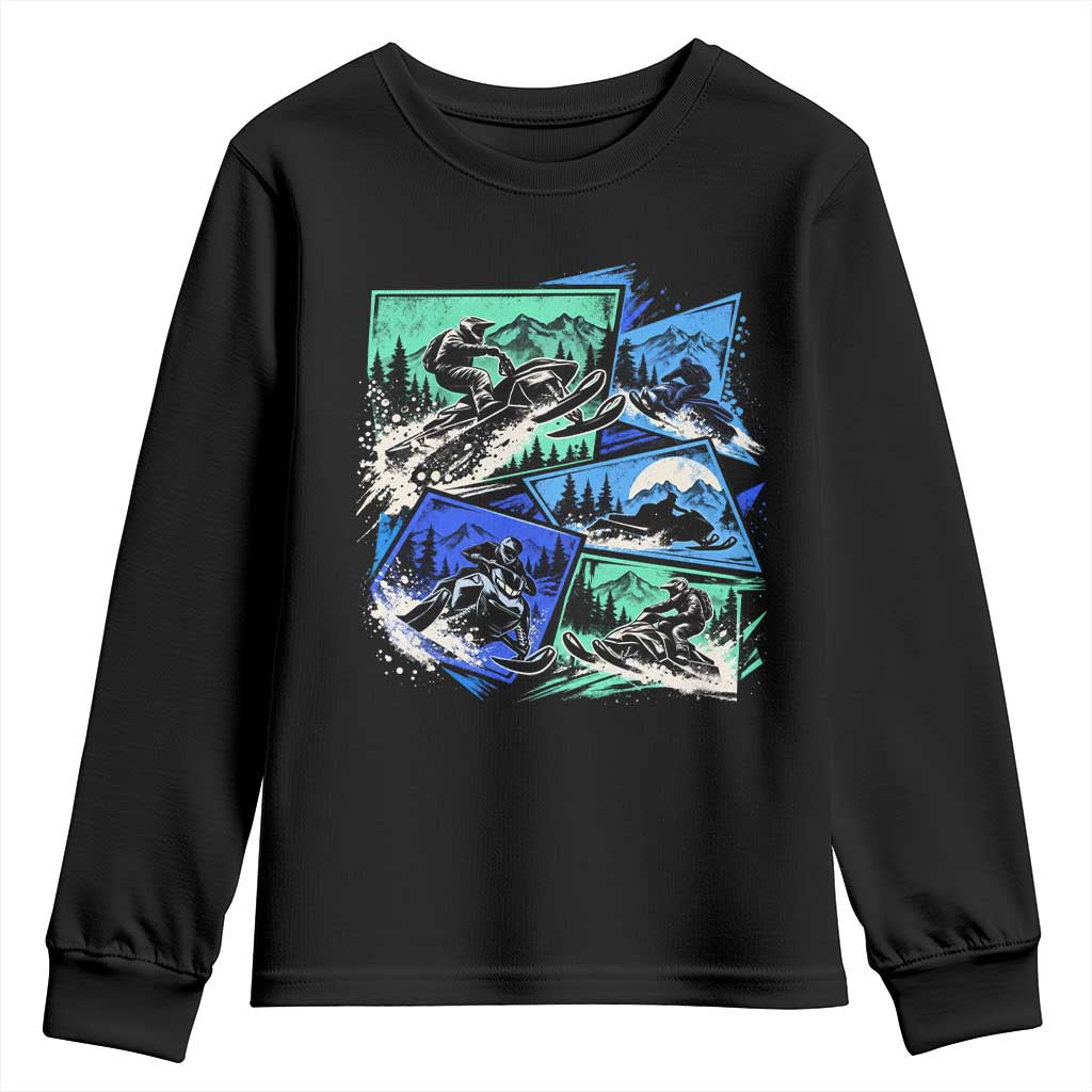 Extreme Snowmobiling Youth Sweatshirt Retro Neon Outdoor Mountain Adventure Aesthetic