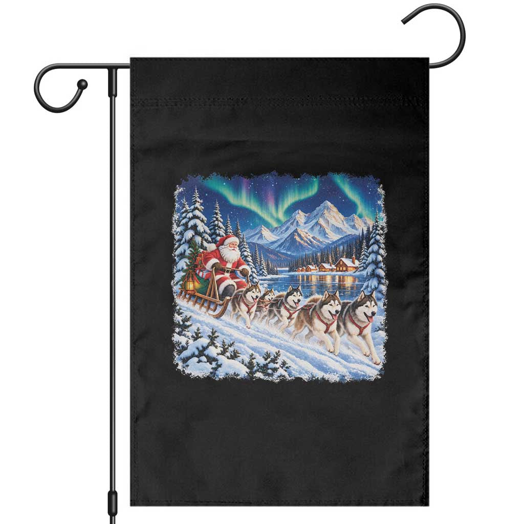 Vintage 90s Christmas Alaska Sled Dog Santa Claus Garden Flag Alaskan Husky Dog Sleigh Northern Lights Winter
