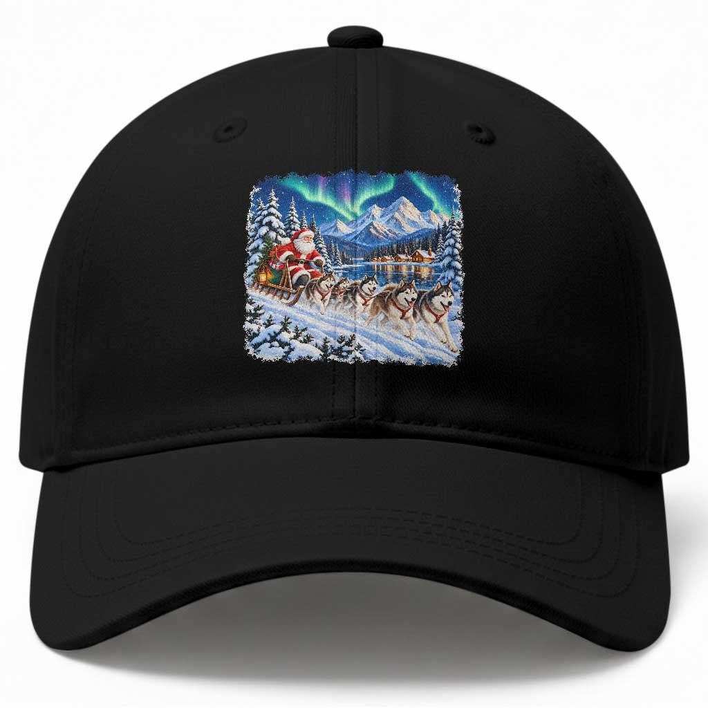 Vintage 90s Christmas Alaska Sled Dog Santa Claus Baseball Cap Alaskan Husky Dog Sleigh Northern Lights Winter