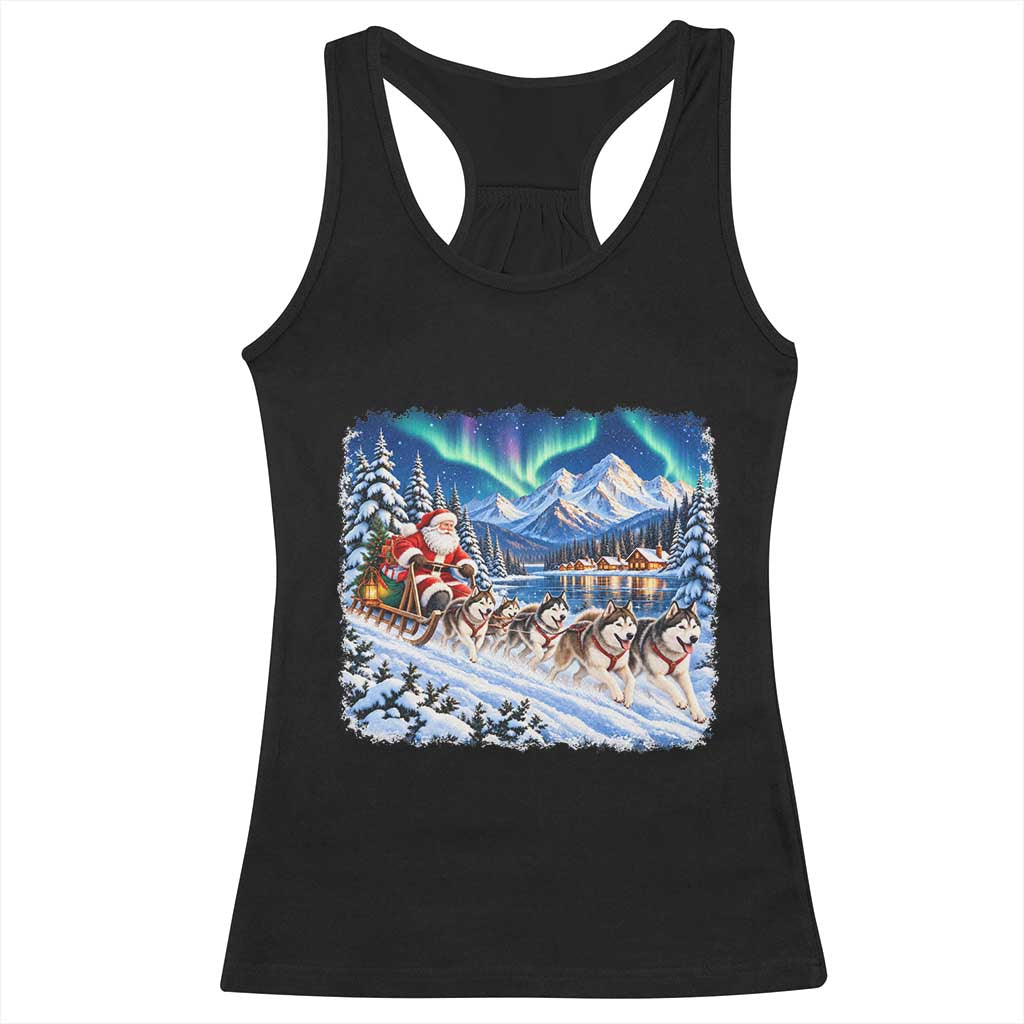 Vintage 90s Christmas Alaska Sled Dog Santa Claus Racerback Tank Top Alaskan Husky Dog Sleigh Northern Lights Winter