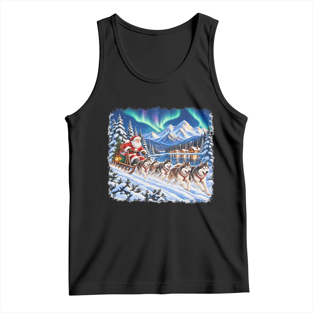 Vintage 90s Christmas Alaska Sled Dog Santa Claus Tank Top Alaskan Husky Dog Sleigh Northern Lights Winter