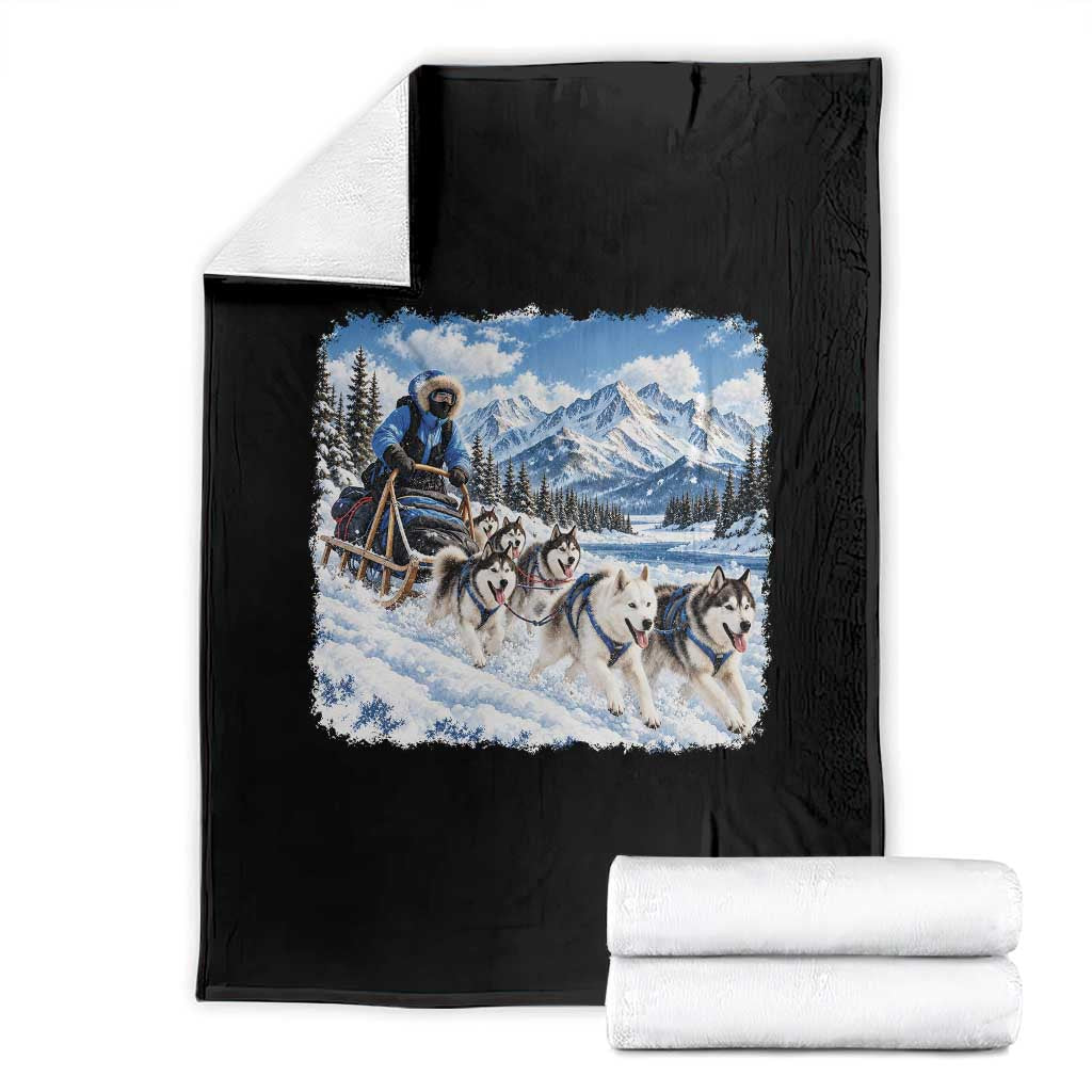 Vintage 90s Sled Dog Musher Outdoor Throw Blanket Cozy Winter Snowy Mountain Dog Lover Aesthetic