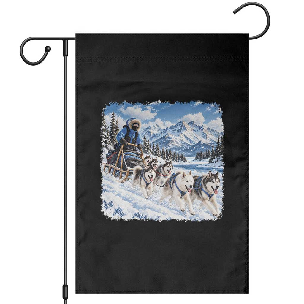 Vintage 90s Sled Dog Musher Outdoor Garden Flag Cozy Winter Snowy Mountain Dog Lover Aesthetic