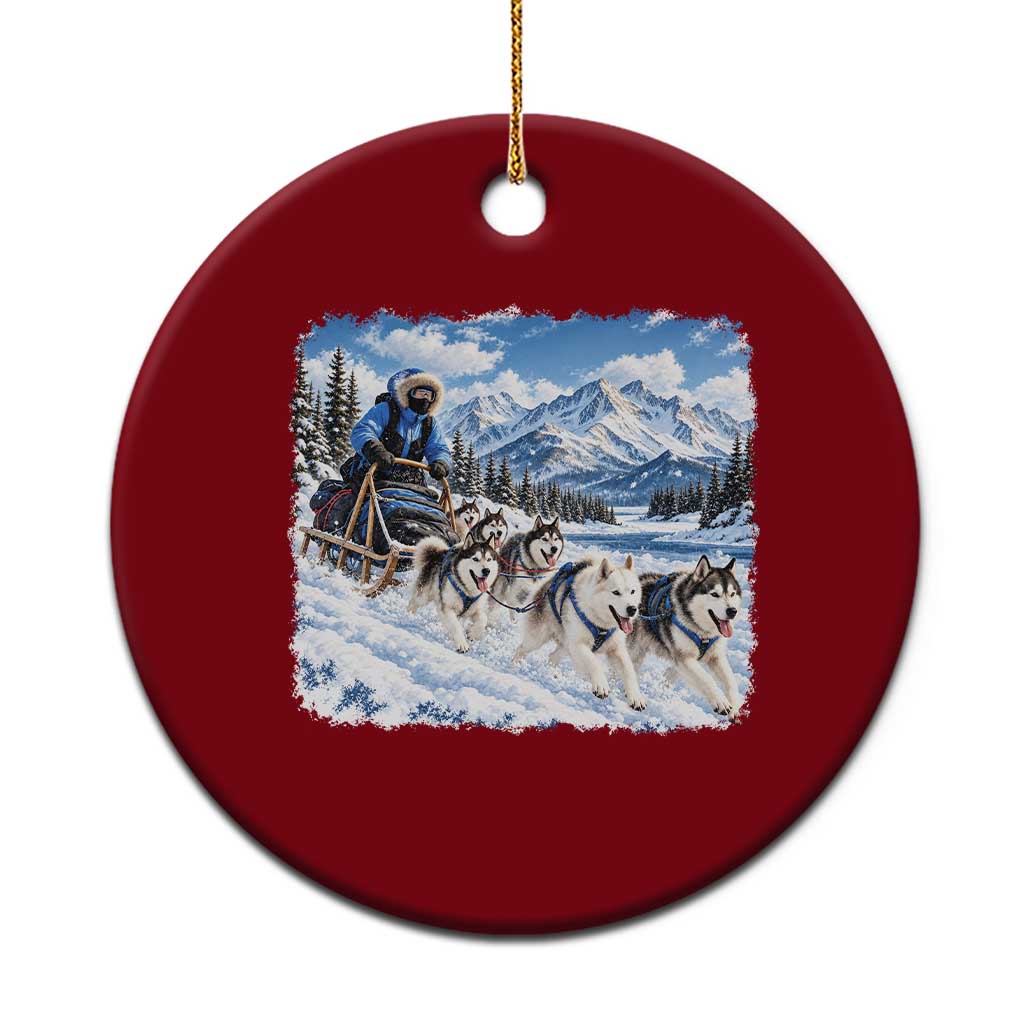 Vintage 90s Sled Dog Musher Outdoor Ceramic Ornament Cozy Winter Snowy Mountain Dog Lover Aesthetic
