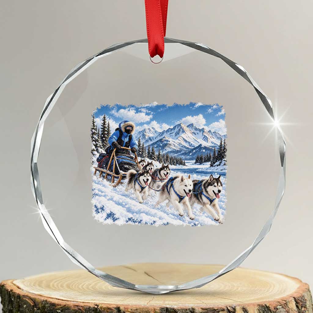 Vintage 90s Sled Dog Musher Outdoor Crystal Glass Ornament Cozy Winter Snowy Mountain Dog Lover Aesthetic